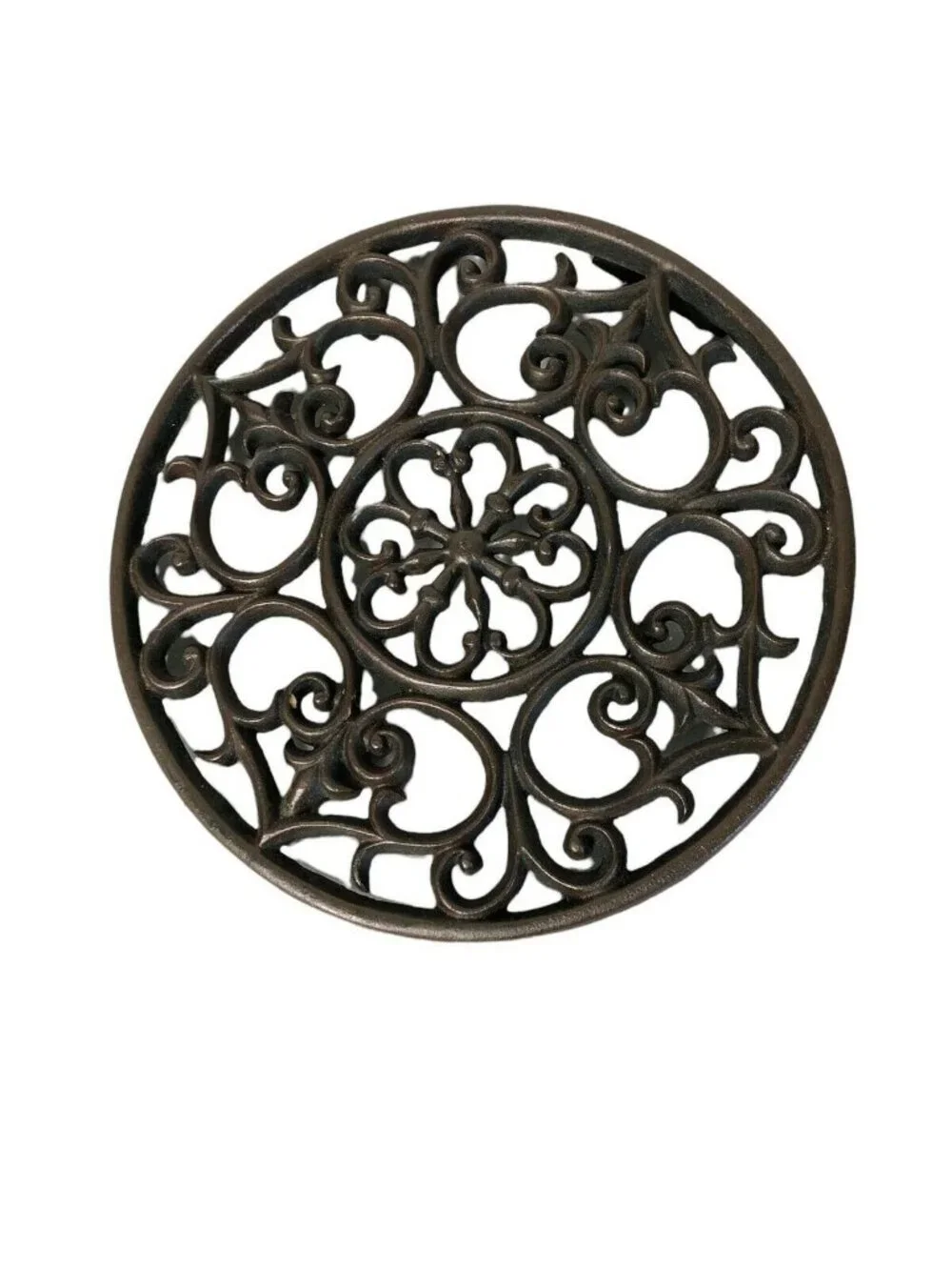 Cast Iron Trivet Round Hearts 9 1/2